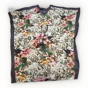 Carole Hochman Kaftan Dress Womens Drawstring Waist Gray Pink Floral Pjs XS Soft
